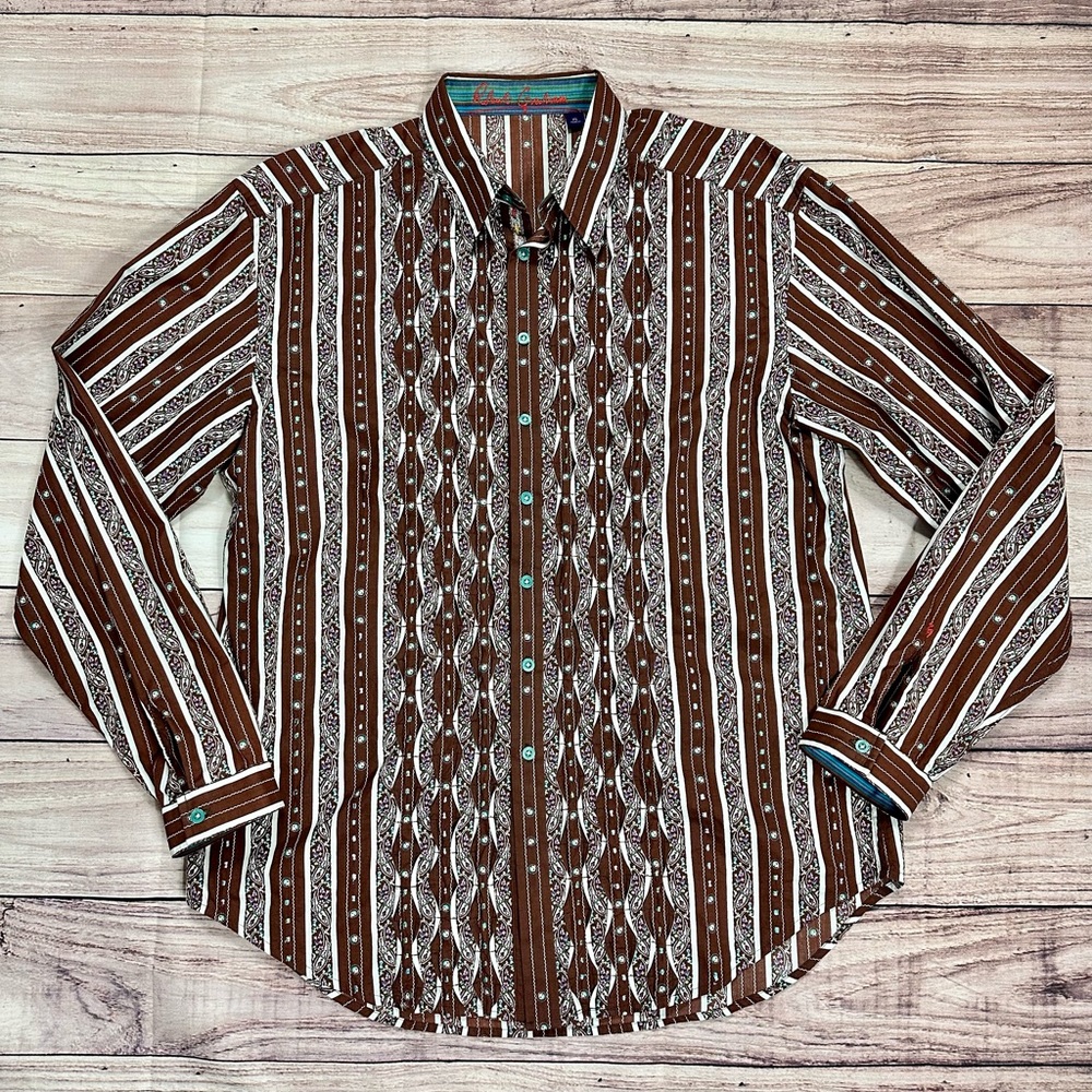 Robert Graham Brown and White Striped Button-Down Shirt, price is firm